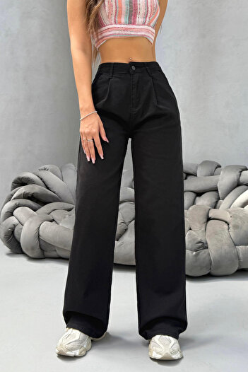 BİKELİFE Women's High Waist Wide Leg Loose Pleated Palazzo Jeans Pants