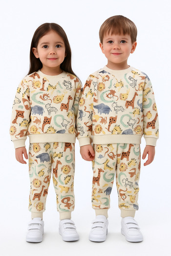 Kyex Printed Girls' Seasonal Cotton Sweatshirt Set