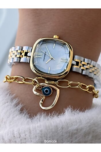 Chaperone Women's Wristwatch, Silver Yellow Steel Band, Square Oval Case, 2 Years Warranty, Bracelet Gift