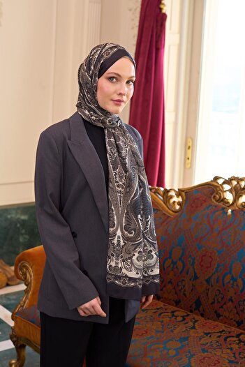 İpekhan Patterned Voile Shawl Cream Voile Silk Shawl - 9804-08