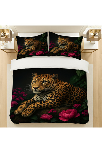 Else Dekor Leopard Rose Patterned Cotton Satin Double Duvet Cover Set 200X220Cm