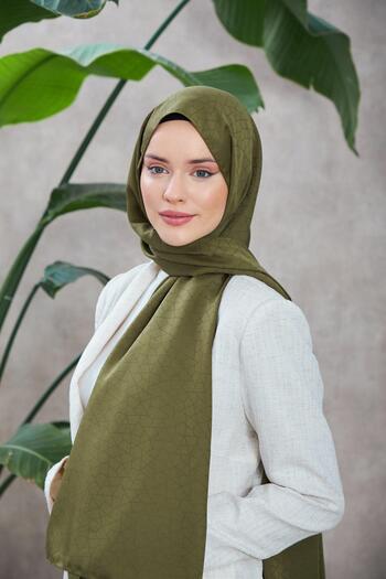 İpekhan Novvela Pattern Silky Jacquard Σάλι Χακί 9008-15