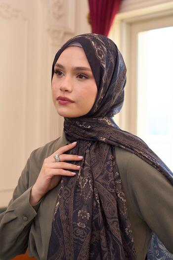 İpekhan Patterned Voile Shawl Bitter Brown Voile Silk Shawl - 9804-01
