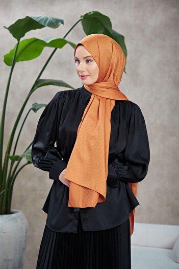 İpekhan Novvela Pattern Silky Jacquard Shawl Tan 9008-08