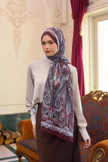 İpekhan Burgundy Silk Patterned Voile Shawl - 9804-03