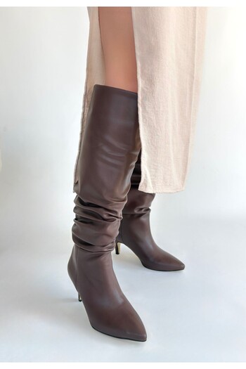 BESKAR Zelya brown leather heeled boots