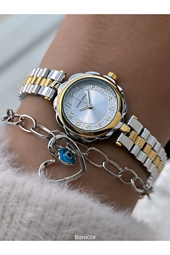 Chaperone Women's Wristwatch, Daisy Model, Silver Yellow Steel Band, 2 Years Warranty, Bracelet Gift