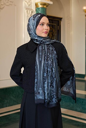 İpekhan Black Gray Indian Silk Shawl - 5009-10