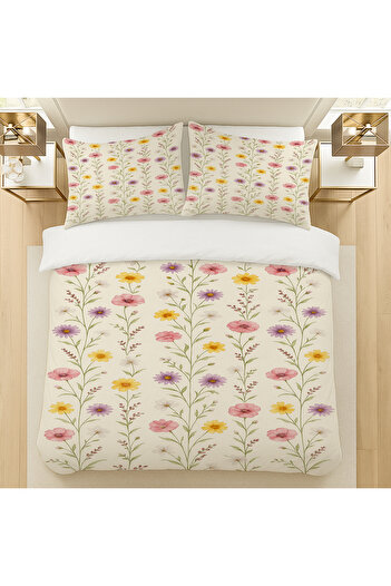 Else Dekor Colorful Flowers Patterned Cotton Satin Double Duvet Cover Set 200X220Cm