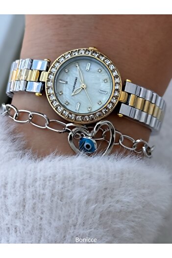 Chaperone Women's Wristwatch, Silver Yellow Crystal Stone Small Case, Steel Band, 2 Years Warranty, Bracelet Gift