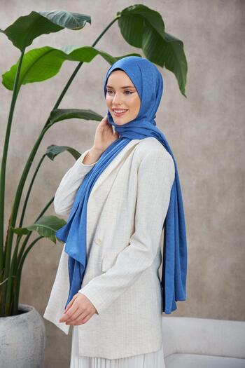 İpekhan Novvela Pattern Silky Jacquard Shawl Blue 9008-20