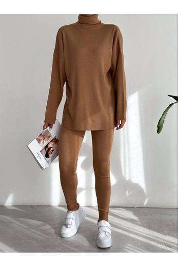 By Kuzey Aras Knitwear Two-Piece Set Casual High-Waisted Top and Slim-Leg Bottom Comfortable Daily Office School Outfit