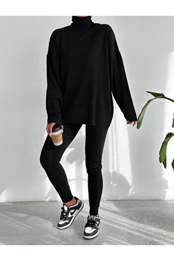 By Kuzey Aras Knitwear Two-Piece Set Casual High-Waisted Top and Slim-Leg Bottom Comfortable Daily Office School Outfit