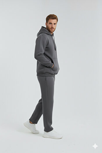 OXVİN Σετ φόρμας oversize με ίσιο παντελόνι και τσέπη καγκουρό, μαλακό εσωτερικό βαμβάκι