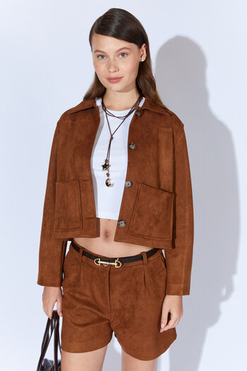 EDITION WOMAN Brown Self-Belted Women's Suede Shorts - Ek100674999
