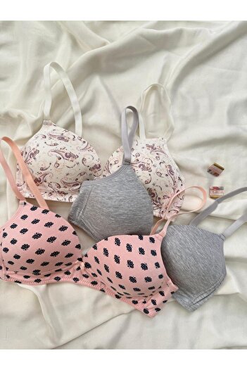 İNKO İÇ GİYİM Cotton Combed Cotton Wire-Free Unpadded 3-Piece Gathering Bra