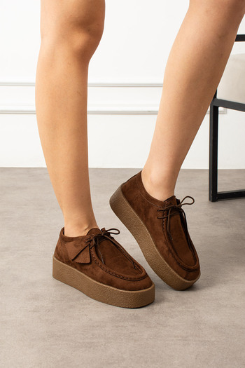 Lorenn Brown Suede Lace-Up Thick Sole Women's Loafer Shoes