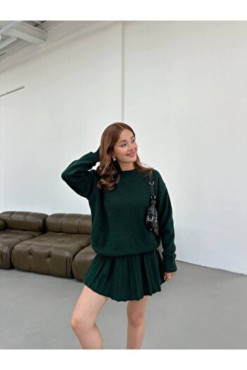 BOUQUET OF TULİP Crew Neck Sweater Pleated Mini Skirt Set