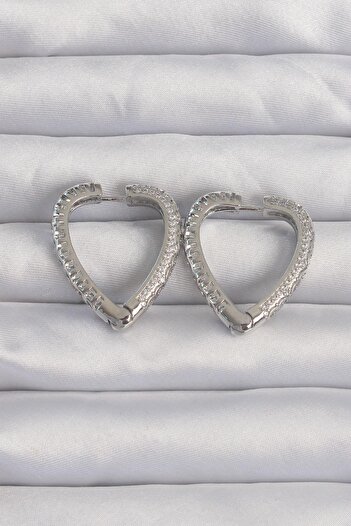 Inure Jewelry Brass Silver Color Zircon Stone Motif Heart Earrings Daily Use