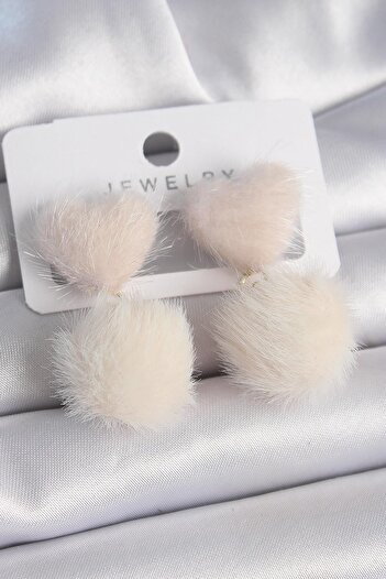 Inure Jewelry Pink Color Feather Heart Pompom Model Women's Earrings Daily Use