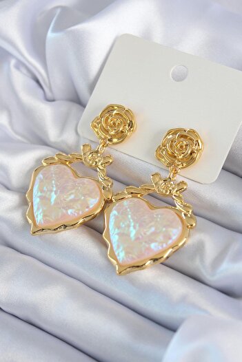 Inure Jewelry Gold Color Rose Dangle Heart Model Brass Vip Women's Earrings Daily Use