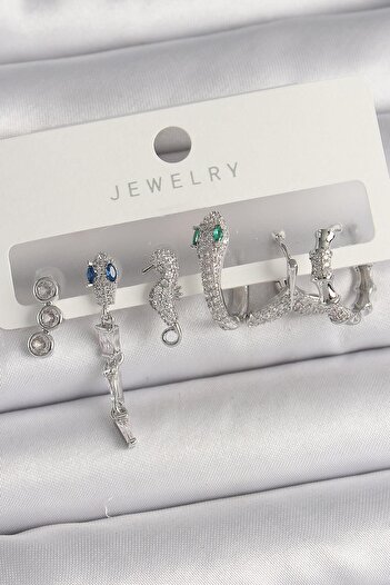 Inure Jewelry Brass Silver Color Dangle Zircon Stone Snake Model Women's Earring Set Daily Use