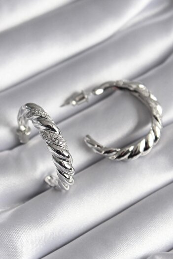 Inure Jewelry Brass Silver Color Zircon Stone Spiral Model Women's Earrings Daily Use