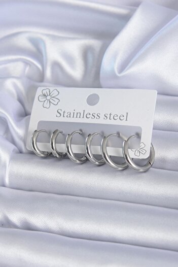 Inure Jewelry 316L Steel Silver Color Hoop Women Earrings Set Daily Use