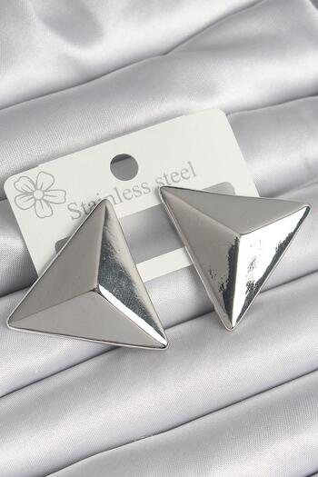 Inure Jewelry Brass Silver Color 3D Triangle Model Women Earrings Daily Use