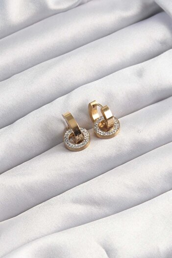 Inure Jewelry 316L Steel Gold Color Zircon Stone Hoop Model Earrings Daily Use