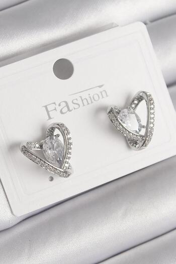 Inure Jewelry Brass Silver Color Zircon Stone Heart Model Women's Earrings Daily Use