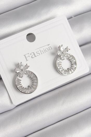 Inure Jewelry Brass Silver Color Zircon Stone Hoop Model Flower Figure Women Earrings Daily Use