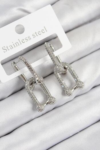 Inure Jewelry Brass Zircon Stone Tiffany Model Silver Color Women's Earrings Daily Use