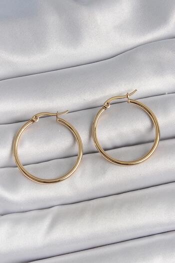 Inure Jewelry 316 Steel Gold Color 27 mm Hoop Model Women's Earrings Daily Use