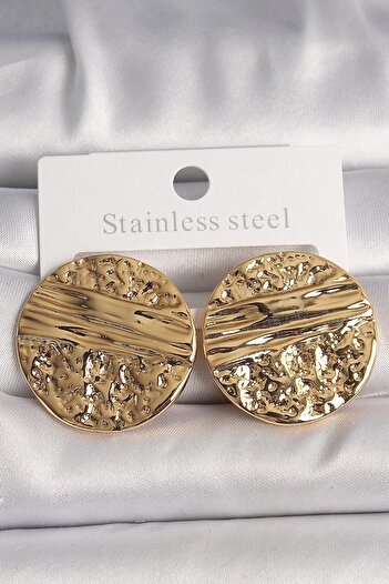 Inure Jewelry Brass Gold Color Embroidered Circle Plate Model Women's Earrings Daily Use