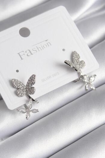 Inure Jewelry Brass Silver Color Zircon Stone Butterfly Model Women's Earrings Daily Use