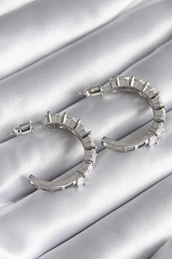 Inure Jewelry Brass Silver Color Zircon Stone Hoop Model Women's Earrings Daily Use