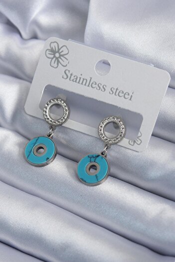 Inure Jewelry 316L Steel Silver Color Blue Stone Zircon Stone Women's Earrings Daily Use