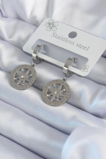 Inure Jewelry 316L Steel Silver Color Polar Star Model Zircon Stone Processing Detail Women's Earrings Daily Use