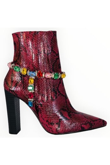 ASOS Botine Dama Chelsea Piele Ecologica Sarpe Burgundy si Banda cu Cristale Marimea 37 EU
