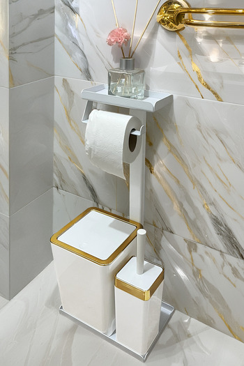 Egza 3 in 1 Bathroom Set Toilet Roll Holder, Dustbin and Toilet Brush Set