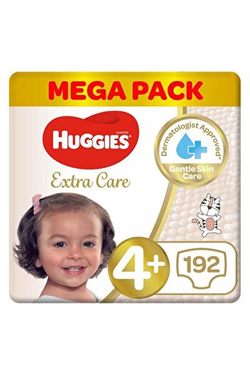 Huggies Extra Care Baby Diapers, Size 4+, 10 - 16 Kg, 192 Count - Mega Pack