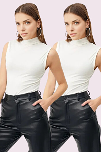 Trend Sizde Women's White Set of 2 Sleeveless Bodysuits