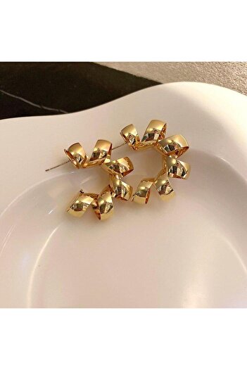 Pursehuit Golden earrings, semi-round, spiral shape, Tatania C8