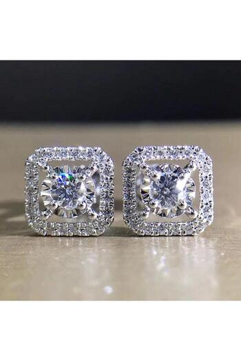 Pursehuit Silver earrings, square, with zirconia stones, Dara C7