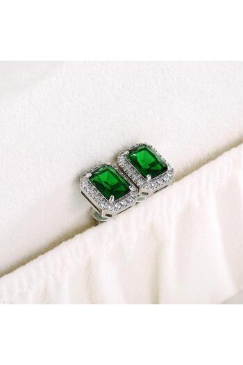 Pursehuit Silver earrings with green zirconia stone, Nord C19