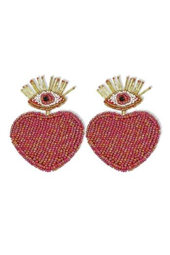 Pursehuit Red earrings, heart-shaped, with beads, Henrica C1