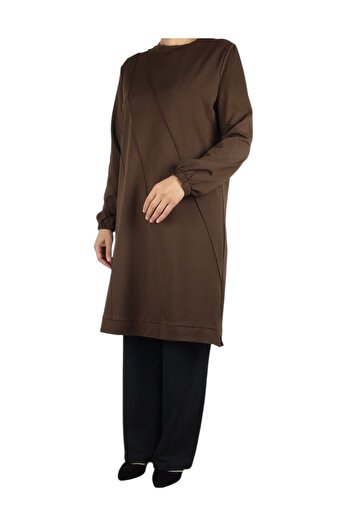 ECE GİYİM Women's Sewn Front Sleeves with Elastic at the Hem with Band Detail Crystal Two-Ply Seasonal Tunic