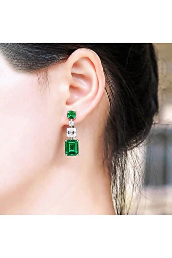 Pursehuit Silver earrings with green zirconia stones, Thora C18