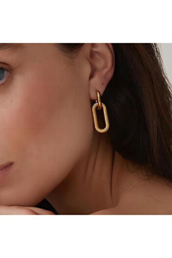 Pursehuit Golden earrings, stainless steel, oval shape, blown with 18k gold, Gent C1